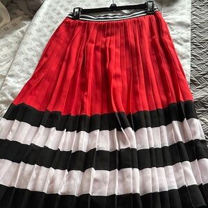 Michael Kors Red, Black, and White Striped A-Line Skirt